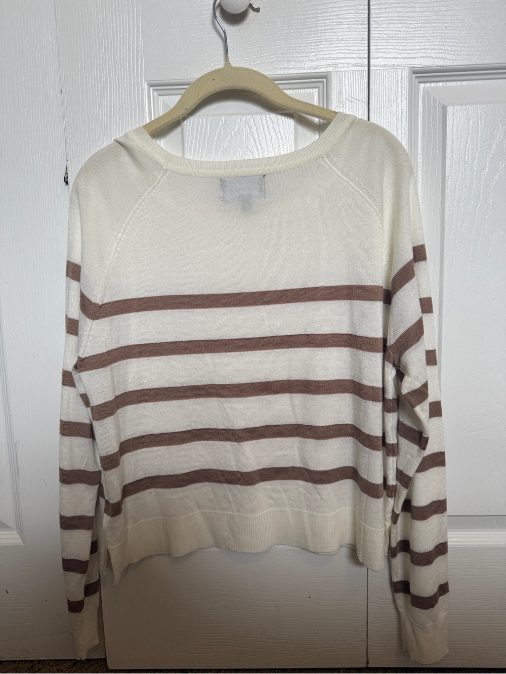 Cream and Brown Striped Lightweight Sweater - Picture 2 of 3